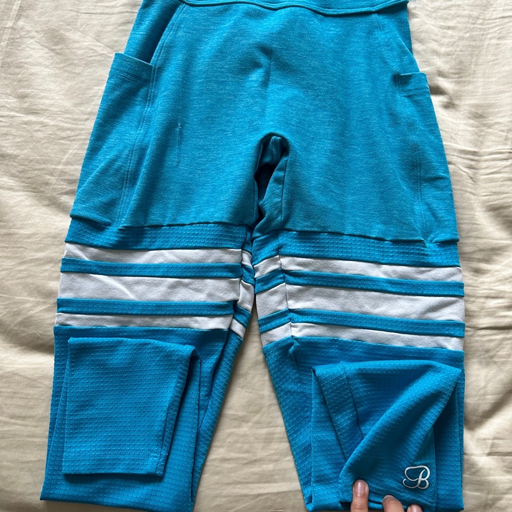 Blue Athletic Capri Jumpsuit with Contrast Stripes